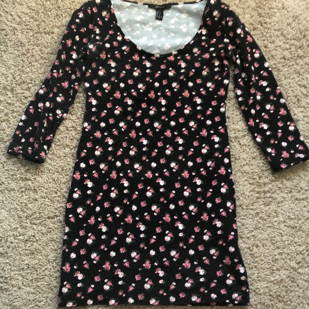 Black floral body con dress